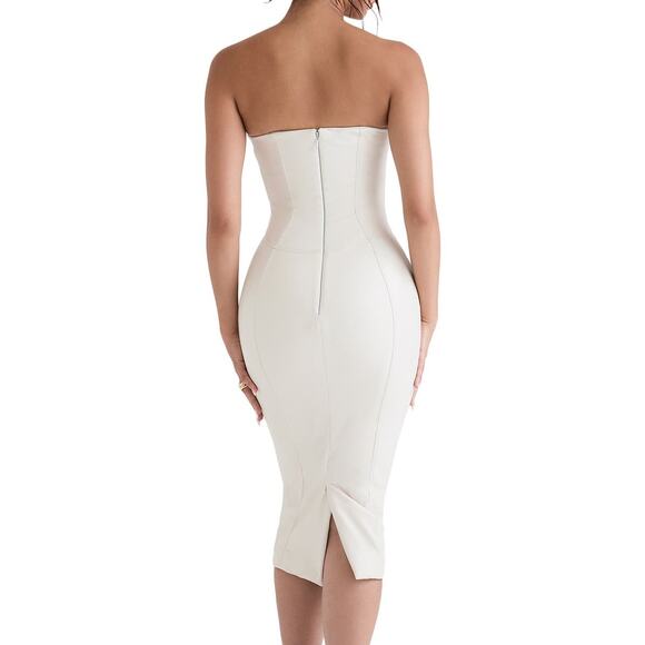 House of CB Camilla Faux Leather Strapless Midi Dress Size XS Extra Small - Picture 4 of 9